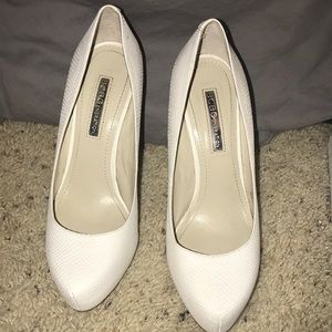 BCBGeneration white snakeskin embossed pumps